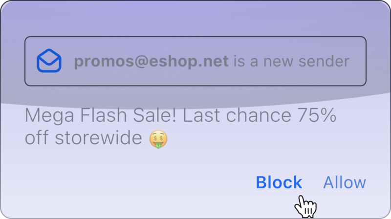 A spam email with a cursor hovering 'Block' button
