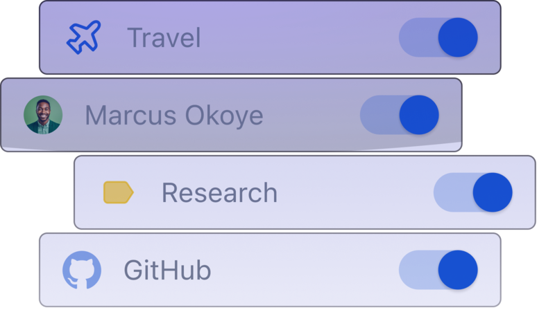 A group of 4 emails with an activated toggle
