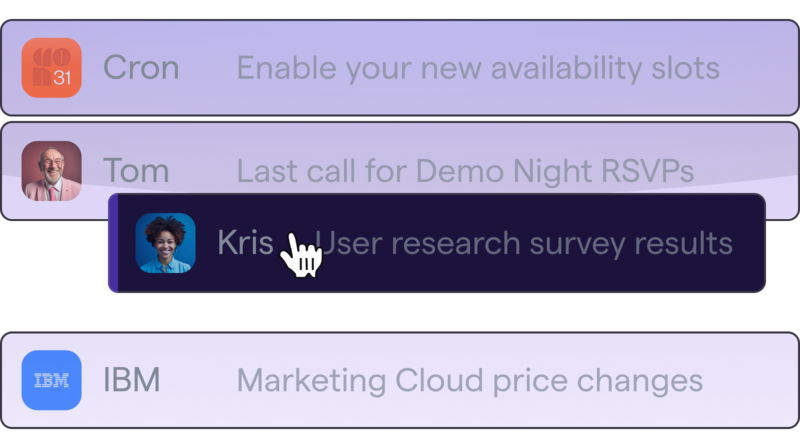 A group of 4 emails with a cursor dragging and dropping one of them